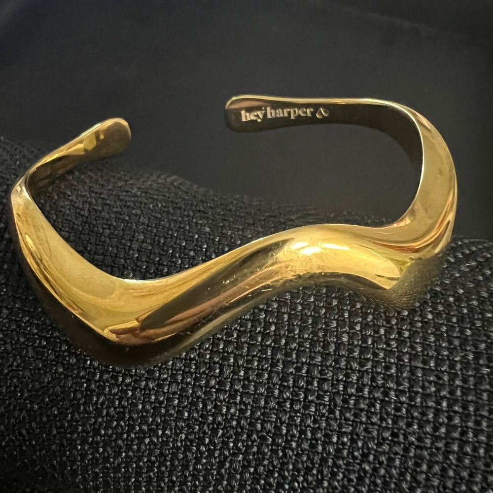 Hey Harper Gold Wavy Cuff Bracelet 6.5" Minimalist